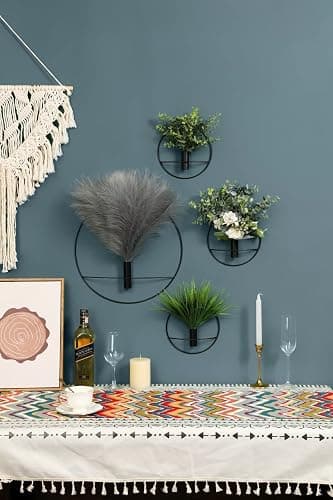 Pretty Jolly Boho Wall Decor, Wall-Mounted Metal Art, Hanging Artificial Pampas Display, Living Room, Bedroom, Bathroom, Diningroom, Fake Faux Plant 2 Pack Black Brown thumbnail 7