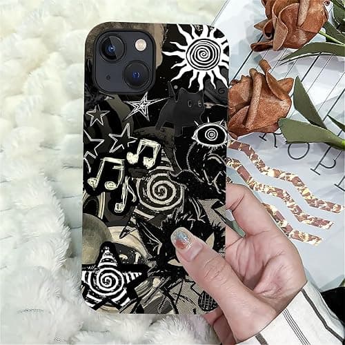 Bvkilrvc for iPhone 13 14 Case, Grunge Black Cat Pattern Print Matte Phone Case Funny Liquid Silicone Case Impact Resistant Anti-Scratch Shockproof Protective Cover thumbnail 4