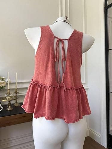 XZfushi Womens Spring Summer Short Sleeve Summer Clothes Spliced A-Line Washing Retro Casual Washed Tank Top Clothing thumbnail 4