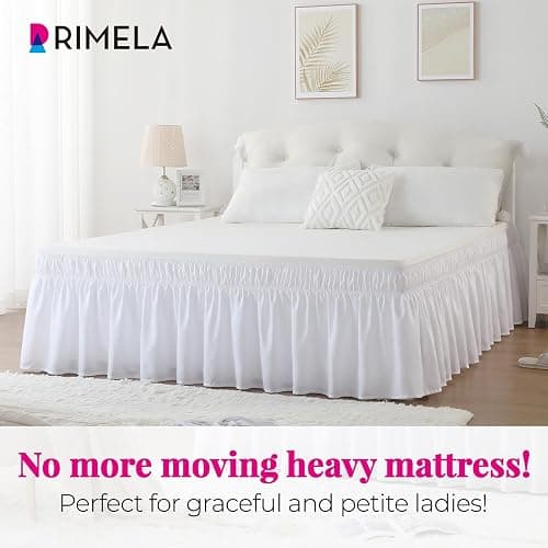 RIMELA Queen Bed Skirt 14 Inch Drop White, Wrap Around Elastic Bed Skirts Queen Size Dust Ruffle, Bedskirt for Adjustable Bed Base Solid Silky Fabric Machine Washable Easy to Install thumbnail 2