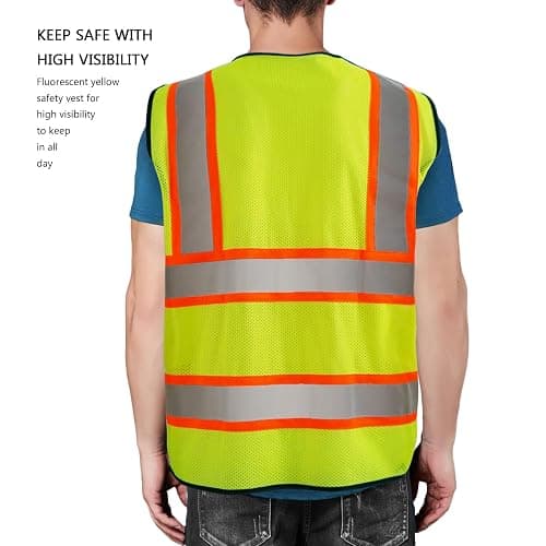 T-Sheng Mesh and Knitted Safety Vest for Men with Pockets,Bright Neon vest and Reflective Strips Construction Vest Fit Unisex - XX-Large thumbnail 2