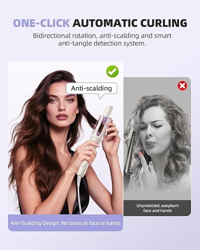 TSUYAGLA Automatic Hair Curler, 1 1/4 Inch Rotating Curling Iron with 3 Temp, 500 Million Ionic, 2-Way Rotation,10S Fast Heating, Anti-Scald, Anti-Tangle Rotating Curling Wand for Different Hair Types thumbnail 3
