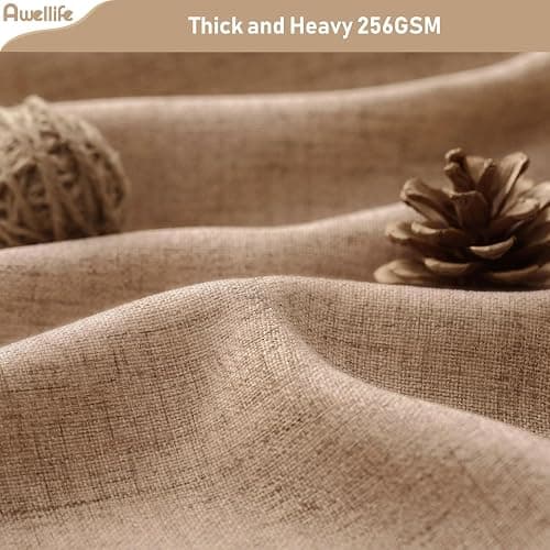 Awellife Brown Linen Style Shower Curtain Set with 12 Durable Hooks - Tan Textured Fabric Heavy Cloth Neutral Shower Curtains for Bathroom 72 x 72 Inch thumbnail 5