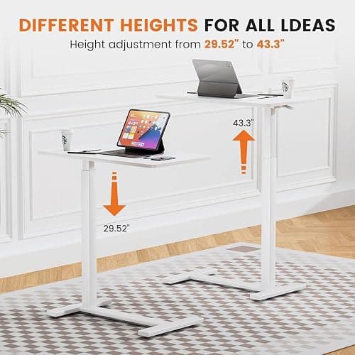 Sweetcrispy Overbed Bedside Table with Wheels, Adjustable Hospital & Home Use Bed Rolling Laptop Table, Mobile Standing Desk, White thumbnail 3