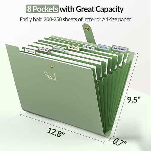 Sooez Aesthetic 8 Pocket Accordion File Organizer, Pastel Expanding File Folder for Important Document with Labels, Portable Receipt Bill Organizer for Office School Supplies, Letter Size Light Blue thumbnail 2