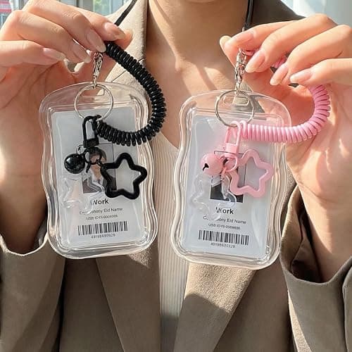 2 Stück Photocard Holder Keychain mit Federschnur, Silikon-fotokartenhalter Sternglocken-anhänger, Kartenhüllen für Kreditkarten, Sammelkartenetui Für Studenten, Kleiner Glockenstern Kartenhülle A thumbnail 6