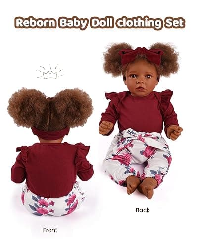 BABESIDE 3 Pcs Reborn Baby Doll Clothes for 17-22 Inch Babydolls, Floral Patterns Lifelike Baby Doll Accessories for Realistic Baby Dolls Girl, Wine Red thumbnail 5