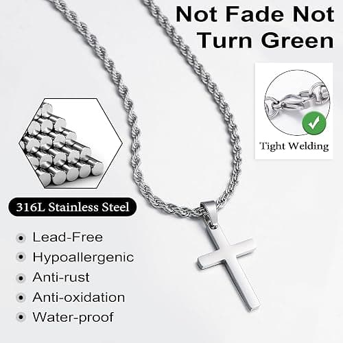 Yooblue Cross Necklace for Men, Gold Black Silver Mens Cross Necklaces Stainless Steel Cross Pendant Necklace Simple Jewelry Gifts Cross Chain Necklace for Men thumbnail 5
