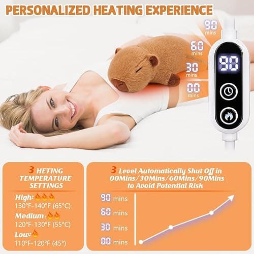 Weighted 17'' Big Capybara Electric Stuffed Animal Heating Pad for Cramps&Menstrual Pain Relief, Weighted 0.9lb Plush Heating Pad,USB Powered Heated for Neck/Back/Shoulder,Gift for Women Wife Girls thumbnail 3