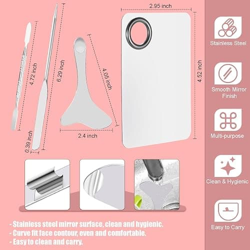 4 Pcs Makeup Spatula Set, Stainless Steel Cosmetic Makeup Palette, Korean Mixing Palette Foundation Cosmetic Skin Care Tool thumbnail 5