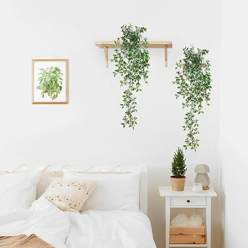 BLEUM CADE Fake Hanging Plants, 2pcs Artificial Hanging Potted Plant, Faux Mandala Vines Hanging Plant Greenery for Wall Shelf Home Living Room Indoor Outdoor Decor thumbnail 8