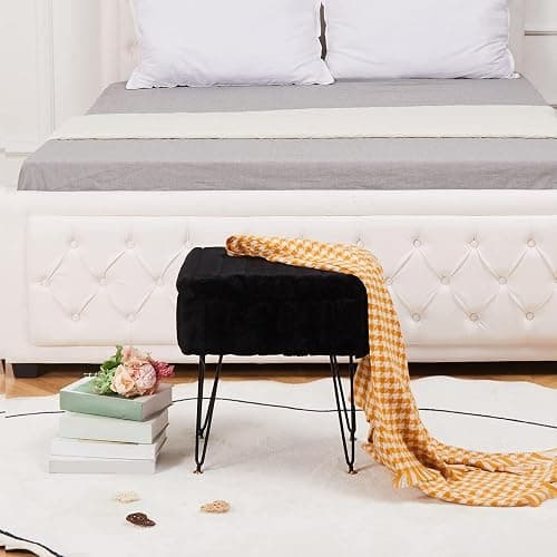Wimarsbon Storage Ottoman, Vanity Stools with Metal Legs, 16.5" x 11.8" x 18" Modern Faux Mink Fur Footstool, Makeup Chair with Anti-Slip Feet, Accent Table,Footrest,Storage Bench for Bedroom thumbnail 8