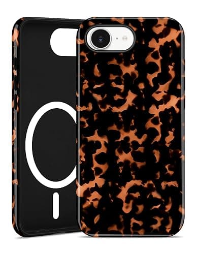 Jusy Magnetic Brown Tortoise Shell Phone Case for iPhone 16,Orange | Compatible with MagSafe,Cute Aesthetic Cheetah Leopard Design,TPU and PC Protective Shockproof Cover - Image 1