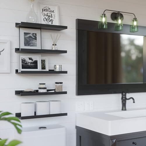 RICHER HOUSE 5 Set Floating Wall Mounted Shelves, Black Shelves for Wall Decor, Modern Picture Ledge Shelf with Lip for Storage, Nursery, Bedroom, Living Room, Bathroom - Black thumbnail 7