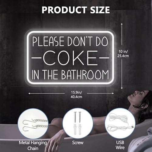 Please Don't Do Coke in The Bathroom Neon Sign for Wall Decor,USB Powered LED Neon Light with Adjustable Brightness,Light Up Sign for Party Decor,Bathroom,Christmas Gifts thumbnail 2