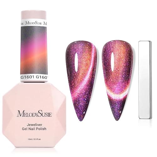 MelodySusie 9D Chameleon Cat Eye Gel Nail Polish, 0.5 Fl Oz Pink Glitter Holographic Magnetic Nail Polish with Magnet, UV Nail Polish for Nail Art Manicure Salon DIY at Home G1601 - Image 1