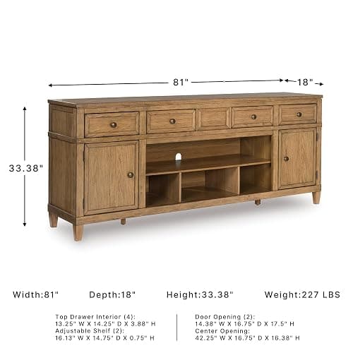 Signature Design by Ashley Sharlance 81" Wood TV Stand for TVs up to 93" | Fits TVs up to 93 in, Hardwood solids hickory wood veneer and MDF substrate, 4 drawers, 2 cabinets, Fireplace compatible thumbnail 3