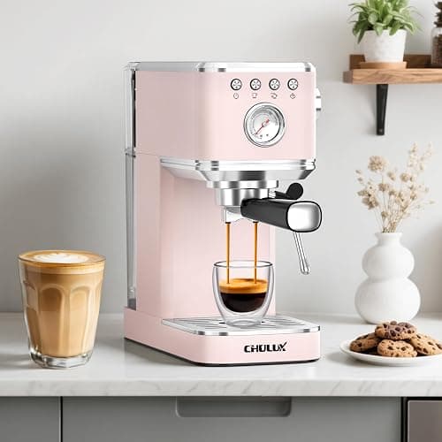 CHULUX Slim Espresso Machine with Milk Frother for Home Latte, Light Pink | Precise Pressure Gauge, Food-Grade Materials, 20 Bar Italian Pump, Professional Temperature Control System, Stainless Steel thumbnail 2
