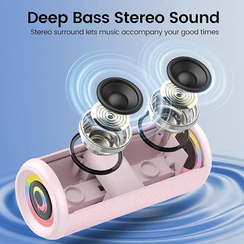 Portable Bluetooth Speaker, 2026 Bluetooth 5.4 Wireless Speaker with 20W HD Loud Stereo Sound, 20H Playtime, LED Lights, IP7, TWS Pairing, Built-in Mic, for Outdoor, Home, Beach, Party, Gift, Pink thumbnail 2
