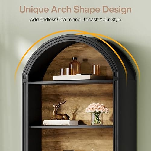 Tribesigns 6-Tier Black Arched Bookshelf, 77.16" Tall Arched Bookcase with Storage Shelves, Floor Standing Open Display Shelving Unit for Living Room, Bedroom, Home Office thumbnail 6