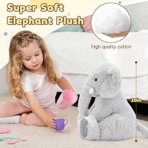 Toys Studio 19.6 Inch Stuffed Elephant Giant Plush Grey Elephant Stuffed Animal for Kids Gift for Girls Birthday Christmas Valentine's Day Themed Party Decorations thumbnail 3