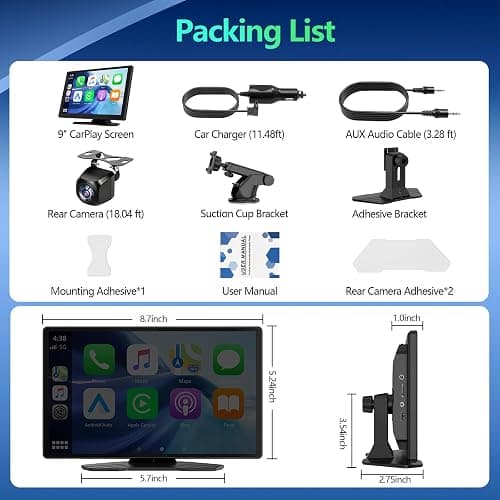 9" Carplay Screen for Car, Portable Wireless Car Play Screen for Apple CarPlay & Android Auto, OTA Updates, Backup Camera, Mirror Link, Voice Control, GPS Navigation, Bluetooth 5.0, FM/AUX thumbnail 9