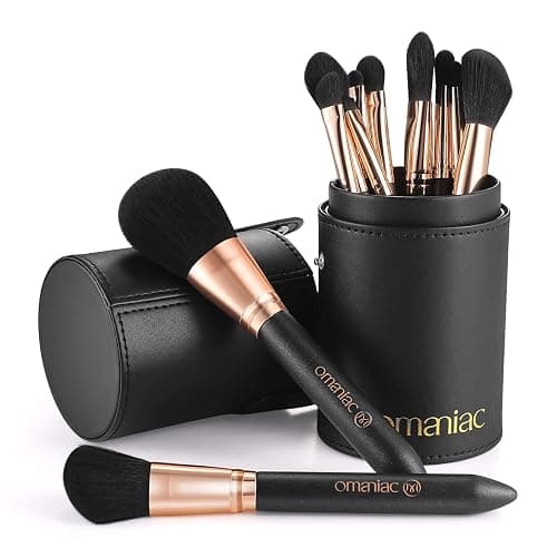 OMANIAC Professional Makeup Brushes Set (12Pcs), Pearl Flash Handles, Comfortable to Hold and Easy to Use. Black Travel Make up Brushes Set with Case - Image 1
