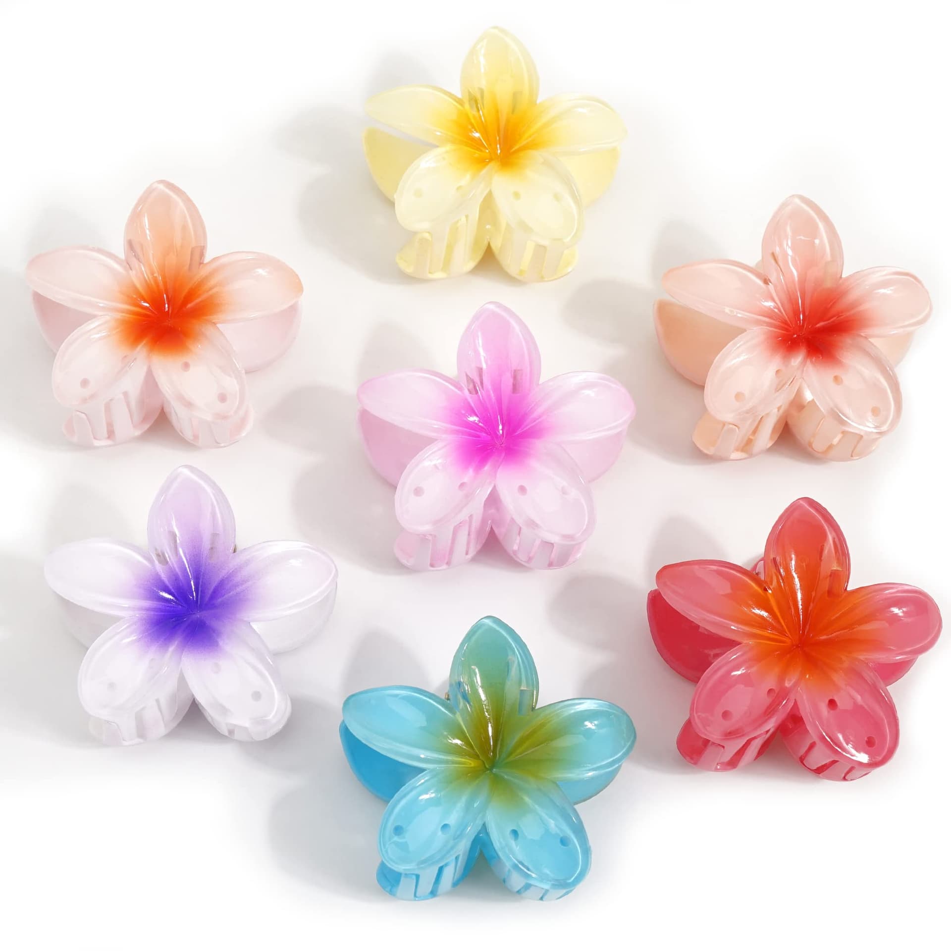 7 Pcs Hawaiian Claw Clips for Thick Hair,Flower Hair Clips Large Plumeria Clips Hibiscus Hair Clip Hair Accessories for Women - Image 1