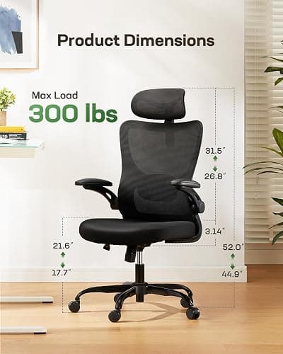 Marsail Ergonomic Office Chair: Office Computer Desk Chair with High Back Mesh and Adjustable Lumbar Support Rolling Work Swivel Task Chairs with Wheel 3D Armrests and Headrest thumbnail 2
