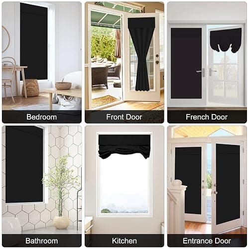 Maritown Blackout Door Curtains,French Door Blinds Stick On Curtains for Privacy and Light Control,Thermal Blackout Curtains Front Door Curtain Tie up Shade,No Drilling Easy Install(1 Panel) thumbnail 6