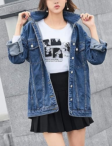 Omoone Women's Oversized Mid Long Denim Jacket Jean Biker Coat thumbnail 8
