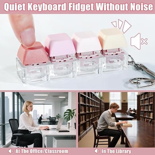 NiXianLinGo Quiet & Loud Keyboard Fidget Toys for Adults to Relief Stress Anxiety, 2 PCS Pink Green Cute Fidget Keychain Decoration, Silent Keyboard Clicker Fidget Toys for Office Work Library thumbnail 3