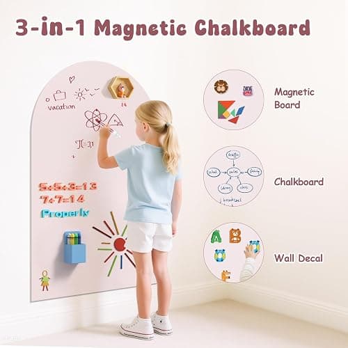 Magnetwand kinder, Selbstklebende Wandtafel in Bogenform, Geeignet zum Schreiben und Zeichnen, Wiederverwendbar, Magnetischer Wandaufkleberbogen Kinder für Mädchen und Jungen (120 x 80 cm) (Rosa) thumbnail 3