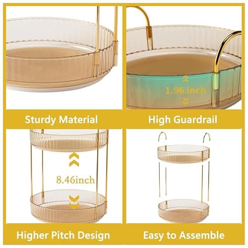 Asayuee 360 Rotating Gold Makeup Organizer,2 Tier Large Capacity Rotating Makeup Organizer,SkincarePerfume Organizer,Bathroom Cosmetics Storage Organizer Countertop (Gold-2 Tier) thumbnail 5