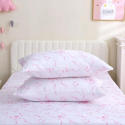 FEKOHIPY Kids Sheet Set Bowknot Pink Twin Size Bedsheet for Girls, 3PCS Bow Printed Microfiber Soft Breathable Children Bedding Easy-Fit 14 Inch Deep Pocket thumbnail 6