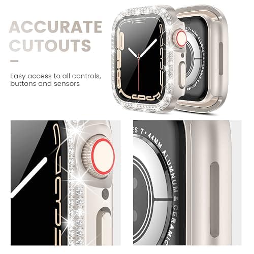 Tensea [3pcs for Apple Watch Screen Protector Case 44mm SE 3/SE 2rd Generation/SE/Series 6/5/4 Accessories, iWatch Diamond Bumper Case with Tempered Glass, Protective Bling Face Cover Women, 44 mm thumbnail 5
