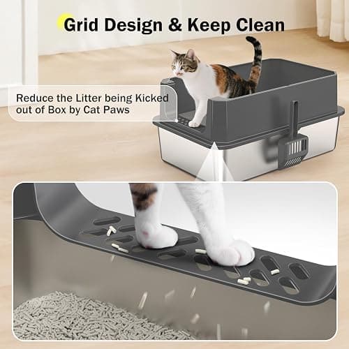 Stainless Steel Litter Box, Extra Large Litter Boxes for Big Cats, XLarge Metal Cat Litter Box with Lid, Anti-Urine Leakage XL Box with High Sides, Easy Clean, Non-Sticky thumbnail 4