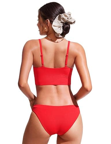 CRZ YOGA V Shaped Longline Bikini Tops for Women - Padded Cropped Adjustable Spaghetti Straps Swimsuit Athletic Bathing Suit thumbnail 2