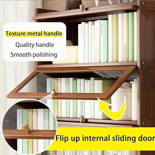 qeknxks 55" Bamboo Bookcases,Book Shelfs with Acrylic Doors,Freestanding Display Storage Shelves for Collectibles,4 Tier Tall Bookshelfs & Bookcases for Living Room Bedroom Home Office thumbnail 5