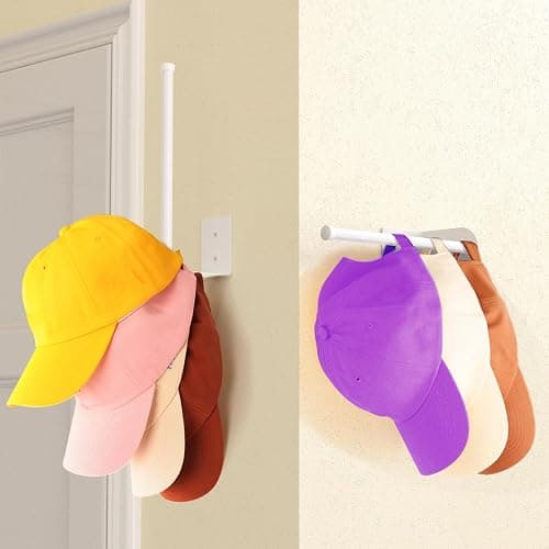 2 Pack White Hat Racks for Baseball Caps, Stainless Steel Hat Organizer for Baseball Cap, Hat Holder Storage Organizer, Hat Hanger Strong Adhesive/Wall Drilled for Door, Bedroom, Closet(8.26 in) thumbnail 2