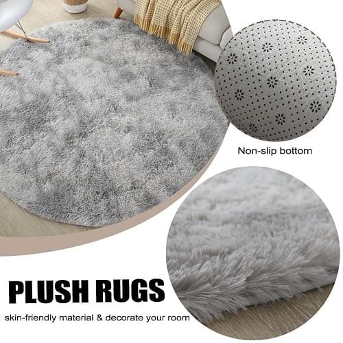 ENEN Fluffy Shaggy Area Rugs Living Room Rugs for Bedroom Winter Area Rugs Floor Carpets Mat Anti Slip Circle Rug for Kids Room, Home Decor (Burgundy,160CM) thumbnail 2