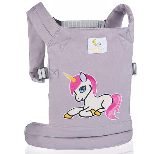 HappyVk-Baby Doll Carrier-Realistic Baby Doll Accessories -Grey Unicorn | Comfortable Adjustable Padded Straps, Front and Back Carry, Reborn Baby Doll Accessories, Kids Toy Baby Carrier Pretend Play - Image 1