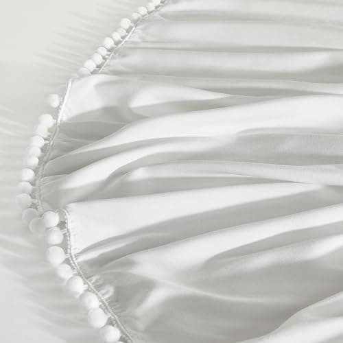 TILLYOU Baby Crib Skirt Girls Boys, Ruffled Bed Skirt with Pompoms, 28”x 52”, 14'' Drop, White - White - 14 Inch (Pack of 1) thumbnail 3