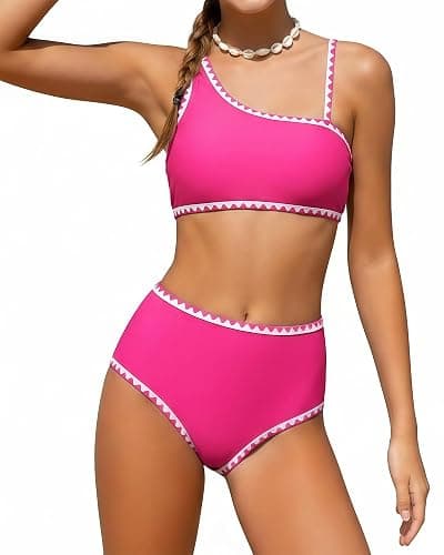 Sewetier Girls Swimsuit 2 Piece Bikini Set Contrast Trim Bathing Suit Padded Solid Color Swimwear with Adjustable Strap 7-16Y - Image 1
