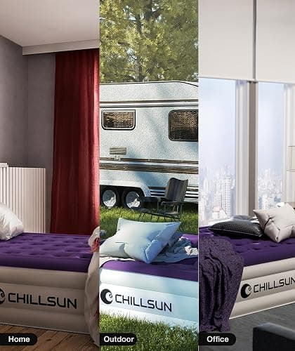 CHILLSUN Air Mattress Queen With Built in Pump - Upgraded Blow Up Bed,2 Mins Quick Self Inflatable and Deflate, 18"/650lbs Max, Strong Support, Flocked Top, Puncture Resistant, for Camping,Home,Guests thumbnail 8