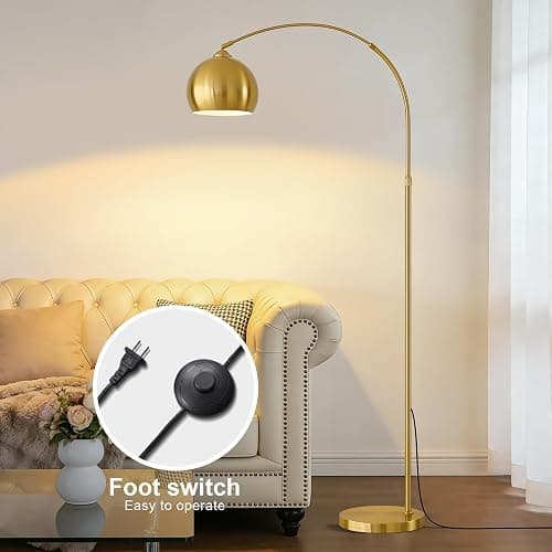 yuhaptomer Gold Brushed Brass Arc Floor Lamps with 12W LED Remote Dimming | Adjustable Height Span, Color Temperature, Brightness, Unique Large Antique Curved Floor Lamp for Living Room Bedroom Office thumbnail 4