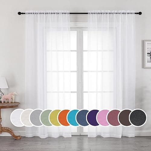 OWENIE Sheer Curtains 84 inches Long 2 Panels Set for Living Room/Bedroom, Rod Pocket Voile Sheer Panel Drapes, White, 2pcs, Each 42" W x 84" L - Image 1