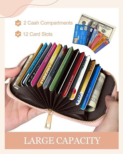Bistup Credit Card Holder for Women Cute Small for Ladies Teen Girls Female Rfid Leather Cardholder Wallets with Keychain Accordion Organizer Purse Blossom Flowers Girly Aesthetic Print Unique Zipper thumbnail 3