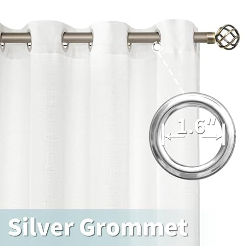 LAMIT White Linen Curtains 84 inches Long 2 Panels, Grommet Semi Sheer Light Filtering Neutral Panels Faux Linen Textured Privacy Living Room Drapes for Bedroom/Farmhouse, 52 x 84 Inch thumbnail 6