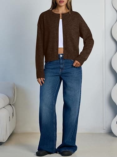 Trendy Queen Cropped Cardigan Sweaters for Women Lightweight Crop Knit Y2k Fall Outfits Fashion Clothes 2025 thumbnail 6